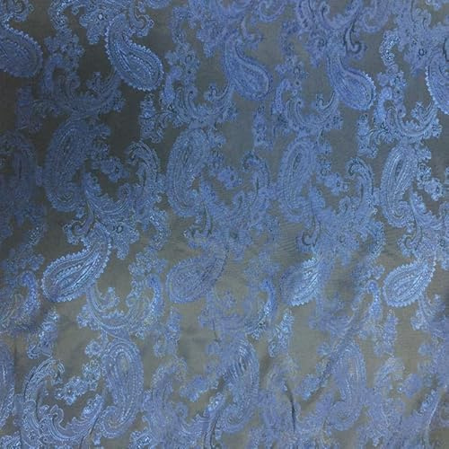 EU Fabrics Paisley Jacquard Futterstoff | Vorhangfutter Polstermaterial zum Nähen | Ideal zum Drapieren, Jacken und Röcke | Paisley Design Stoff Meterware (Blau, Muster 10x10cm)