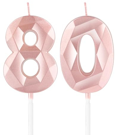 Rose Gold 80th Birthday Candles,3D Number 80 Candle for Cake,Women 80th Birthday Decorations,Rose Gold 80 Candle Cake Topper for Girls Women Her Him Birthday Party Wedding Decorations