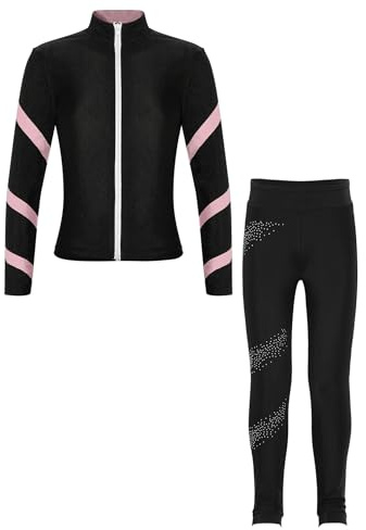 MSemis Enfant Fille Tenue de Patinage Artistique Ensembles Haut Veste et Pantalon Collant Legging Justaucorps de Gymnastique Paillette Tenue Patinage sur Glace 5-16 Ans Rose 5-6 ans