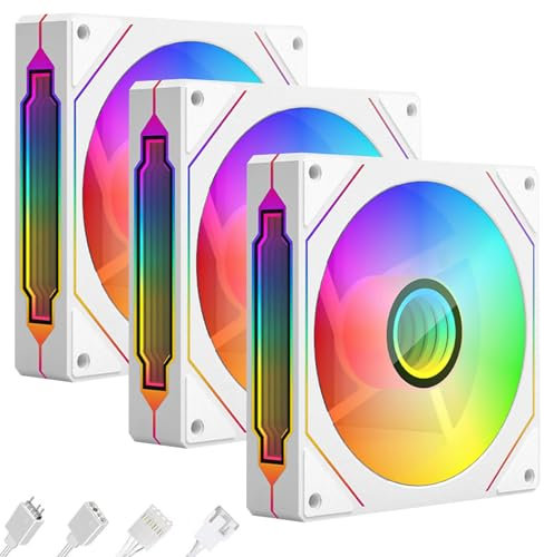 GOEDCH 3 ventiladores ARGB PC Caja: Ventilos RGB con aspas invertidas y flujo de aire 80CFM, antivibración, 5 V 3 pines compatible con ASUS/MSI, iluminación sincronizada para juegos de PC