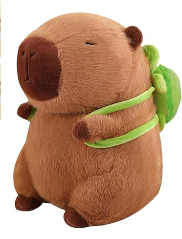 Peluche de Capybara Capibara con Tortuga Verde 22-25CM, Juguete de Capybara Simulación Carpincho Suave de Felpa, Lindo Juguete De Peluche De Cumpleaños para Niños (25CM)