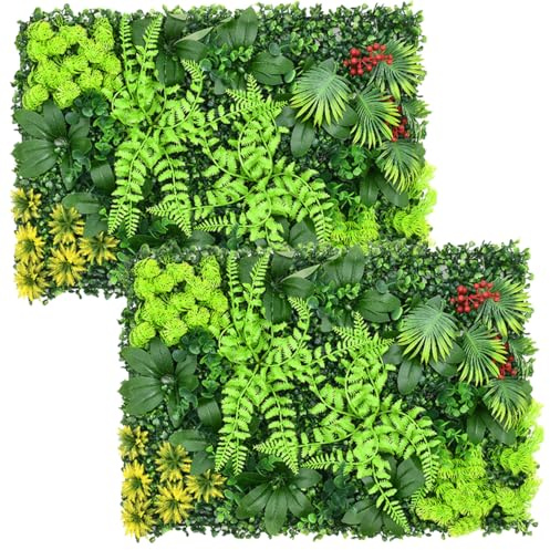 2Pcs Artificial Plant Living Wall Panels 60×40cm Reusable Grass Backdrop Wall Panel Green Privacy Hedge Fence Screening Home Garden Spring Leaf Backdrop for Indoor Outdoor Garden Wedding Decor