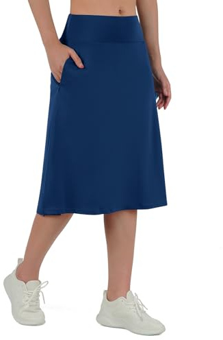 Midi Length Skorts Skirts for Women Modest Knee Length Skorts Athletic 26 Long Skirts with Zipper Pockets
