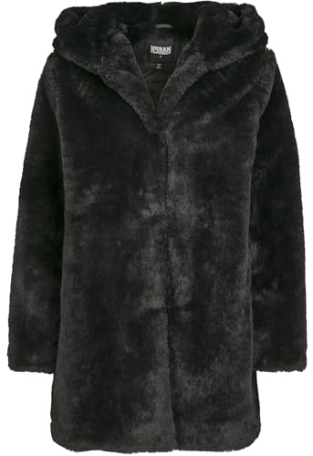 URBAN CLASSICS Giubbotto Donna Ecopelliccia con Cappuccio Extra Grande, Cappotto in Pile Corto, Tasche Laterali e Chiusura ad Occhiello, Taglie da XS a 5XL