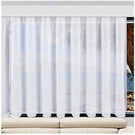 SeGaTeX home fashion Fertiggardine Wohnwagenstore „Sophie“ weiß | Höhe 40-120 cm nach Maß| Abschluss unten Zinkband oder Stabsaum