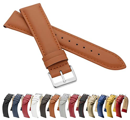 MARCHEL Glattleder LLB Lederarmband Echtleder Uhrenarmband Uhrenband Rindsleder Feines Leder (20 mm, Hellbraun)