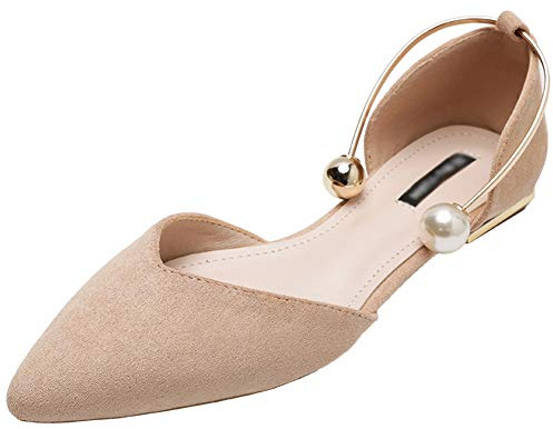 Jamron Mujer Dedo Punteado Terciopelo Bailarinas Elegante D'orsay Pumps Plano Zapatos de Vestir Albaricoque SN02800 EU38