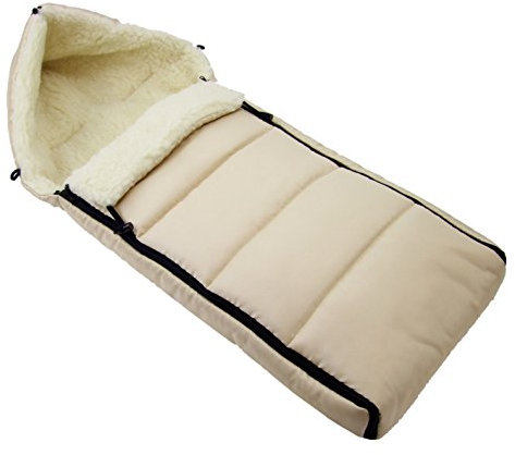 BAMBINIWELT Fußsack aus Lammwolle 108 cm – Winterfußsack für Kinderwagen, Buggy – universell passend, warm, waschbar & wasserabweisend – liniert (beige)