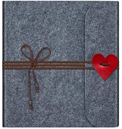 Leenou Fotoalbum Zum Selbstgestalten, Vintage Filz Scrapbook Album Schwarze Seiten Fotobuch zum Einkleben Fotoalben, Valentinstag Geburtstag Jahrestag Geschenk Frauen, Dunkelgrau (19.5 * 18 cm)