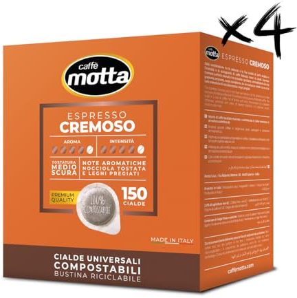 CAFFÈ MOTTA Cialde ESE 44 mm nuova miscela ESPRESSO CREMOSO - 600 Cialde Compostabili (4 Confezioni da 150 pezzi)