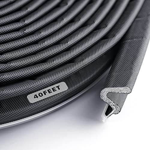 BBTO Weather Stripping Door Seal Exterior Weather Strip for Window V-Shaped Foam Kerf Garage Door Gap Blocker Soundproof Home Improvement Easy to Install(40 Feet,Black)