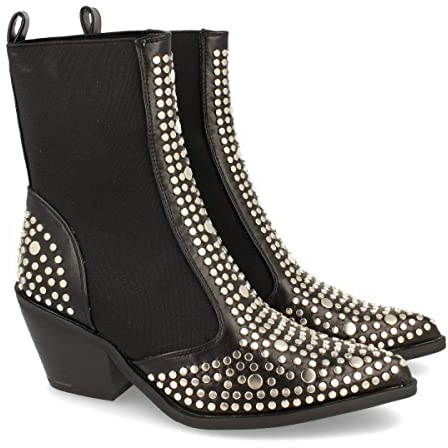 shoes&blues.es 61929-Botin de Mujer con Tacon y Elastico en el Tobillo, de Punta Fina, Adornado con Tachuelas Metalicas Otono Invierno 2020. Talla 39 Negro