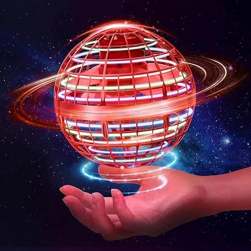 ASORT Hover Fliegender Ball,Magic Flying Spinner Hover Ball RGB Mini Drohne Für Kinder Fliegendes Spielzeug, Schwebender Flying Orb Geschenke Für Jungen Mädchen Indoor Outdoor (Rot)