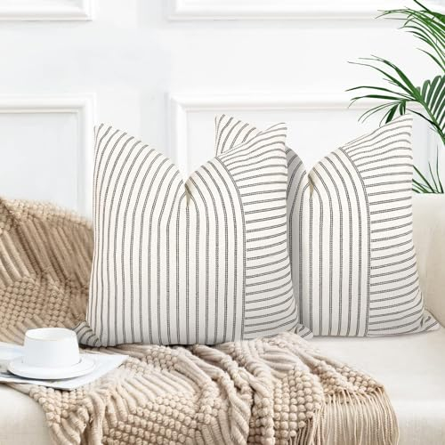 YCOLL 2er Set Kissenbezug 40x40 Baumwolle Leinen Kissenhülle Sofakissen Streifen Dekokissen Boho Deko Kissenhüllen Dekorativ Kissenbezüge für Sofa Wohnzimmer Schlafzimmer Outdoor Kissen 40x40 Black