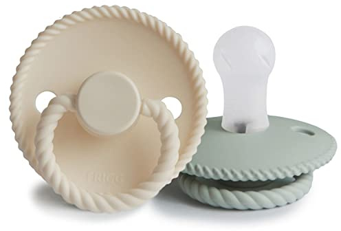 FRIGG Rope Silikon Schnuller | Schnuller 2 Packung | Symmetrischer Sauger in Kirschform | BPA-frei | Hergestellt in Dänemark | Silikon Schnuller | (Cream/Sage, Größe 1 (0-6 Monate))