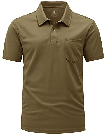 Rdruko Mens Short Sleeve Golf Polo with Chest Pocket, Brown S
