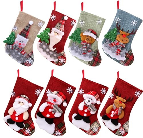 YUTUY Weihnachtsstrumpf Set 8 Stück Set,Groß Nikolausstiefel Nikolausstrümpfe sind Weihnachtsdekorationen,Nikolausstiefel zum Befüllen und Aufhängen Weihnachtsstrümpfe für Weihnachtsdeko