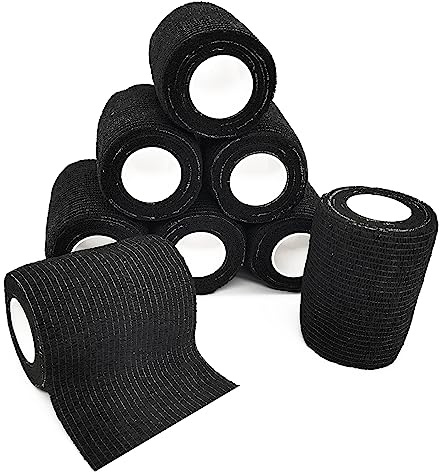 8 Rotoli Benda Elastica Autoadesiva 7.5cm x4.5m Nastro Garza Autoadesiva Benda Coesiva Medicazione per Fasciatura Bende Fissaggio per Ginocchia, Polso e Caviglia Nero