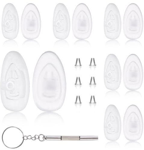 simarro Brillen Reparatur Set, 6 Paar Nasenpads Silikon + 6 Paar Schrauben + 1 Schraubendreher, Rutschfeste Brillenpads für Brillen Sonnenbrillen Rutsch Stopper Gläser Nasenpad Brille Zubehör