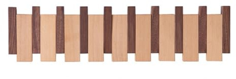 Monivi Solid Wood Piano Key Coat Rack, Wall-Mounted Coat Hooks with 4/6/8 Flip-Down Hooks, Beech & Black Walnut, for Entryway, Living Room, Bedroom (8 Hooks - 56x15x3.5cm)