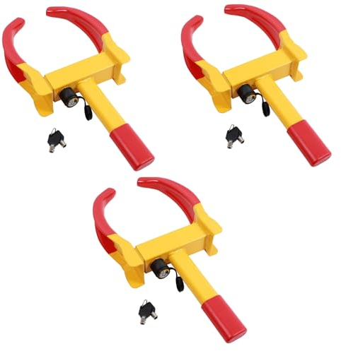 3er Set Universal Radkralle Reifenkralle Parkkralle mit Sicherheitsschloss 17-27,5 cm Diebstahlsicherung Wegfahrsperre für PKW mit 2 Schlüsseln Wohnwagen Anhänger