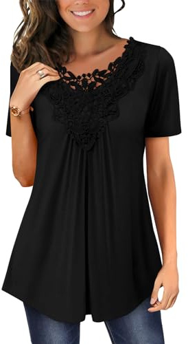 Magritta Womens Blouses Summer Plus Size Shirt Ladies Short Sleeve Lace Tunic Tops Crew Neck Fashion Work Baggy Plain Swing Tops for Leggings White XX-Large