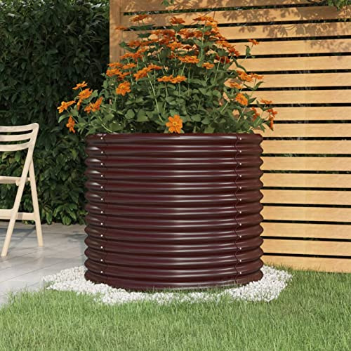 NITCA Hochbeete Für Garten Hochbeet Runde Metall Braun 80 x 80 x 68 cm Pflanzkübel Gartenbeet Hochbeet Metall Pulverbeschichteter Stahl Blumenkasten Balkon Pflanzgefäß Gartenbeet