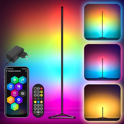 Mtutu LED Lámpara Pie 140cm RGBIC Lámpara de Esquina Luz Regulable funciona con Mando Distancia y APP, Altura Ajustable, Sincronización Música, Modo DIY - Moderna Lámpara para Sala Estar Gaming Room
