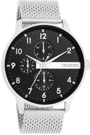 Oozoo Timepieces Herren Uhr in Silver/Black | Armbanduhr Herren mit Mesharmband | Schöne Uhr für Männer | Edle Analog Herrenuhr (45mm Gehäuse) in rund C11301