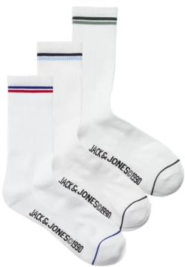 JACK & JONES Jacjason Tennis Socks Pack of 3 SN, White/pack: white - white, One Size