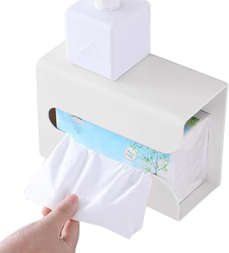 Caja de pañuelos – Portarrollos de papel higiénico para montaje en pared | Soporte autoadhesivo para caja de pañuelos con pañuelos de cosméticos, dispensador de papel de cocina de gran capacidad