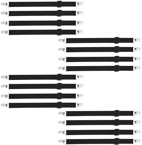 HAOYULUO 16 Stück Verstellbarer Bettlakenspanner,Bettlakenspanner Elastische,Bettlaken Spanngurte Geeignet für Sofas, Glatte Bügelbretter und Bettlakenbefestigungen (Schwarz)
