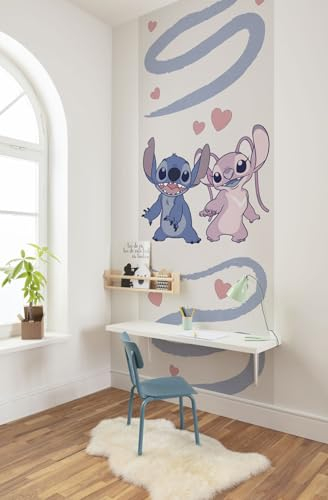 Komar Carta da parati fotografica in tessuto non tessuto, Stitch Together Forever – Dimensioni 100 x 250 cm – Carta da parati per cameretta dei bambini, Angel, Disney