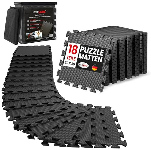 Bodenschutzmatte Fitness inkl. gratis Antirutschmatte & Zipperbag - 18 Rutschfeste Puzzlematten - 30x30x1cm Trainingsmatte - Sport Matte - Gymnastikmatte Sportmatte Turnmatte Fitnessmatte von FITLABS®
