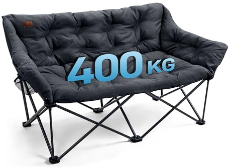 EVER ADVANCED Campingstuhl Faltbar 145cm Breit für 2 Personen Faltsofa 400KG Belastbar, Campingsofa Dick Gepolstert Klappstuhl 2 Sitzer Hohe Lehne Extra Breit für Outdoor Garten Balkon Indoor, Schwarz