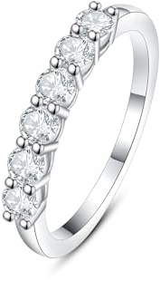 IMOLOE Lab Grown Diamond Wedding Bands for Women，0.66 Carat Ring 6 Stones Eternity Rings for Women in 18K White Gold Plated Sterling Silver Size 6.5