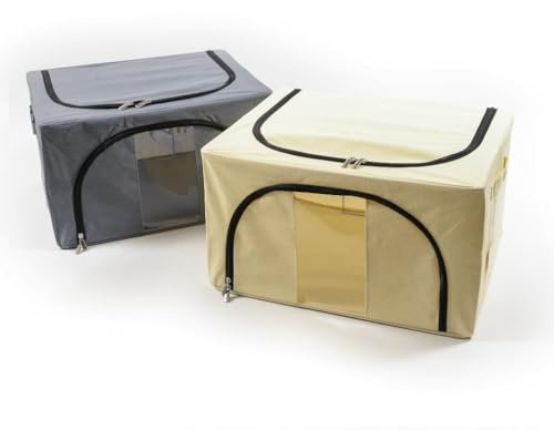 Decor Space Scatola cambio stagione rigida box in tessuto e metallo per armadio con doppia cerniera (Beige, 40 x 30 x h 20 cm)
