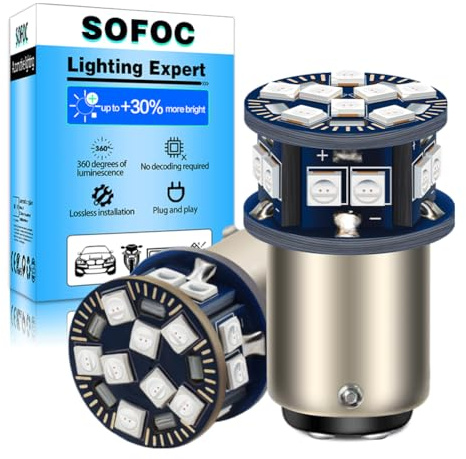 SOFOC 1157 BAY15D LED Luce Stop/Freno Rossa 6V 12V 24V 6-60V AC/DC Canbus Ready per Moto & Auto 2pcs