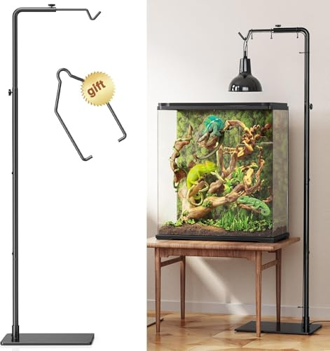Supporto regolabile per lampada riscaldante per rettili, da 53 a 157 cm – con base robusta per draghi barbuti, tartarughe, serpenti e lucertole – Supporto per lampada riscaldante per acquari e terrari