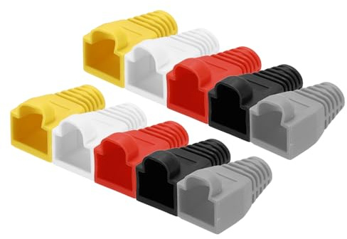 QUARKZMAN 100 stycken Ethernet RJ45 kabelskydd, nätverkskabel kabelskydd dragavlastning skydd 6,5 mm håldiameter för Cat5 Cat5e Cat6 Cat6A, svart/vit/röd/gul/mörkgrå