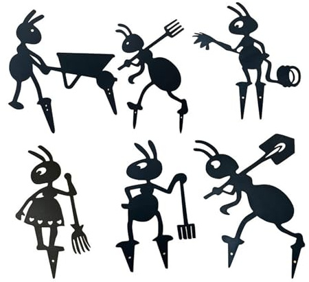 Domefahaso 6er Set de jardineros de Hormigas de Metal, Figuras Decorativas para parterres, Balcones y terrazas, Resistentes al Clima, fáciles de Colocar, decoración Robusta para Exteriores (Negro)