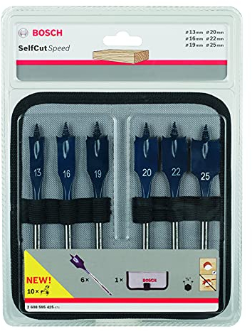 Bosch Professional 6x Set de Brocas Fresadoras Planas SelfCut Speed (Madera, Bolsa Enrollable, 1/4 HEX, diámetro 13-25 mm, Accesorios Taladro de impacto rotativo), Multicolor