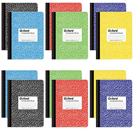 Oxford Composition Notebooks, Wide Ruled Paper, 9-3/4 x 7-1/2, Assorted Marble Covers, 100 Sheets, 12 per Pack, Colors May Vary (63794)
