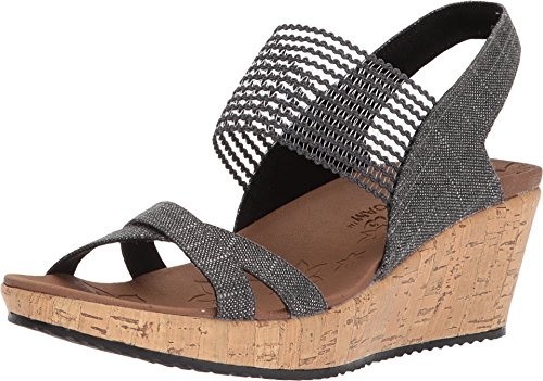 Skechers Women's Beverlee High Tea Sandal,Black Sparkle Linen Gore Trim,5.5 UK