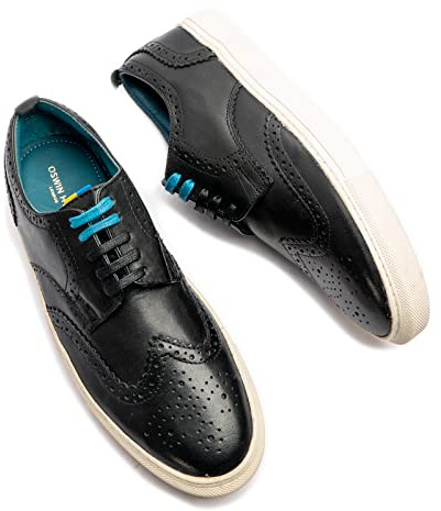Oswin Hyde Stan Men's Genuine Leather Smart Casual Brogue Sneakers with Lace-Up Closure Black