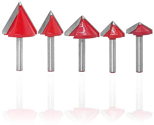Gasea 5pcs 60° 90° 120° CNC Engraving V Groove Router Bits with 6mm Shank Woodworking Carving Knife Cutting Tool