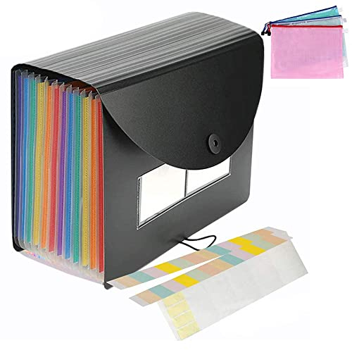 Amaza Dokumentenmappe A4 24 Fächer, mit 3 Dokumententasche A4 mit Reißverschluss, Fächermappe 24 Fächer, Sortiermappe, Akkordeon Mappe (Papier mit einer Kapazität von ca. 3000 Blatt)