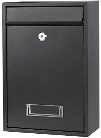 Decaller Wall Mounted Mailbox with Key Lock, Outdoor Rust-Proof Metal Locking Mail Box, 12.6 x 8.5 x 3.4, 06 Black Flat