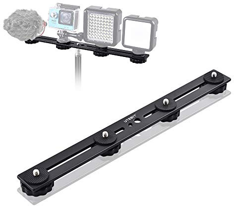 UTEBIT 11 inch Flash Bracket, Long Dual Camera Mount Flash Bracket Extension Bar with 1/4“ Hot Shoe, Straight Flash Brackets 1/4- 3/8 Thread Hole Tripod Mount for Camera/LED Light/Microphone