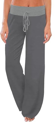Famulily Women's Casual Plain Plus Size Wide Leg Palazzo Pants Long Trousers Dark Grey XXL